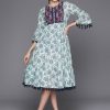 Women Indo Era | Women'S Embroidered A-Line Ethnic Dress - Indo Era Blue