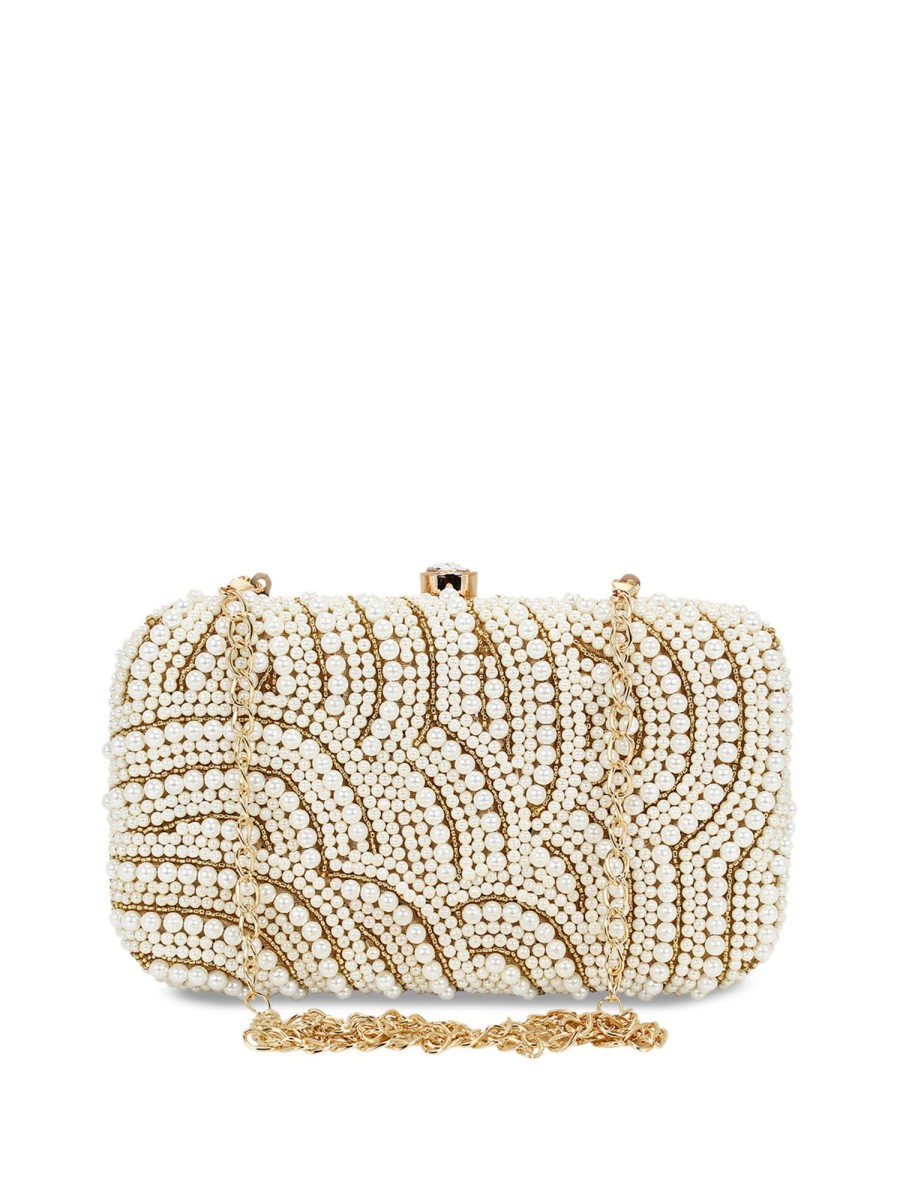 Others VASTANS | Women'S White Color Adorn Embroidered U0026 Embelished Party Clutch - Vastans