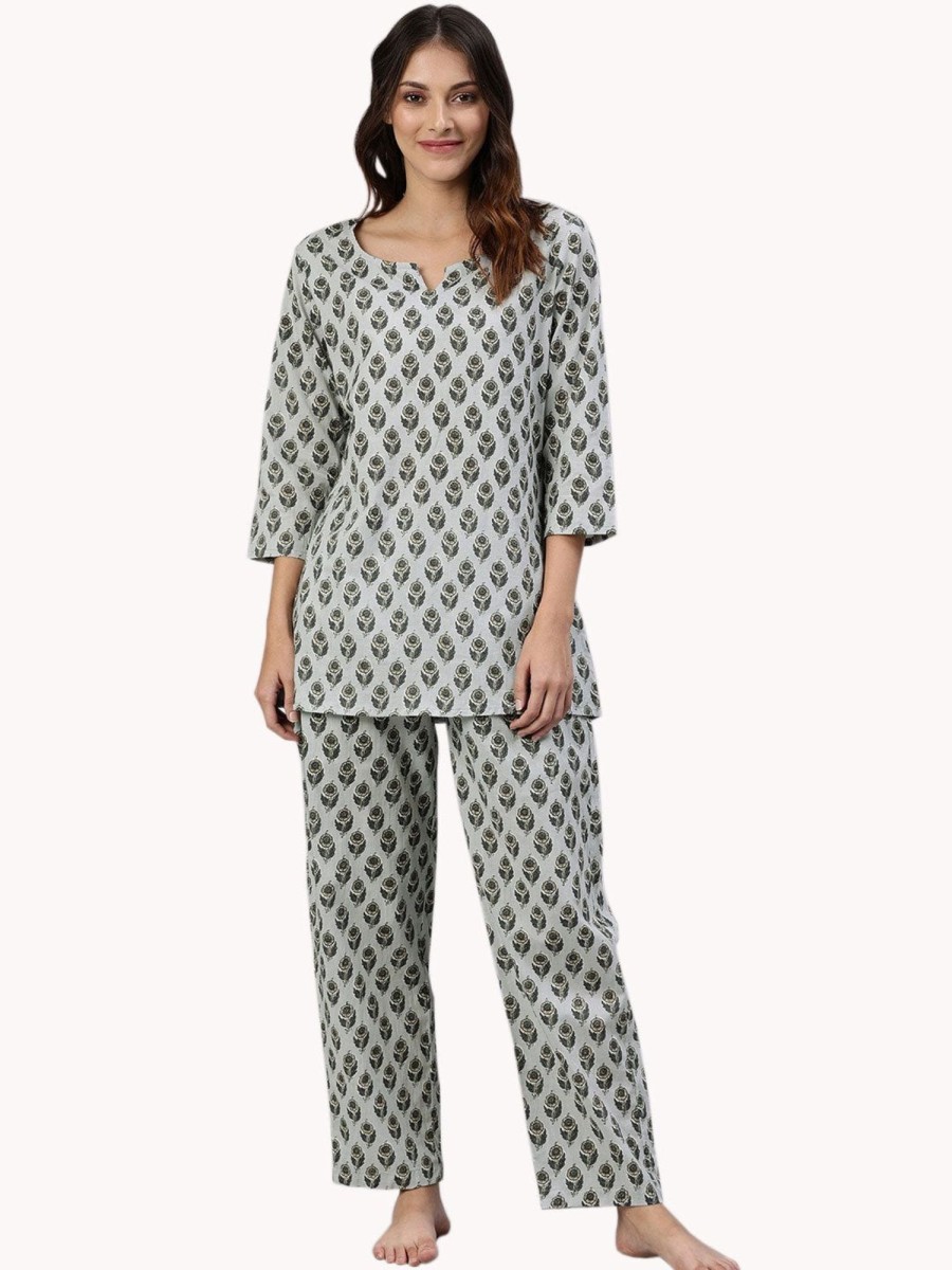 Women NOZ2TOZ | Women'S Grey Color Cotton Loungewear/Nightwear - Noz2Toz