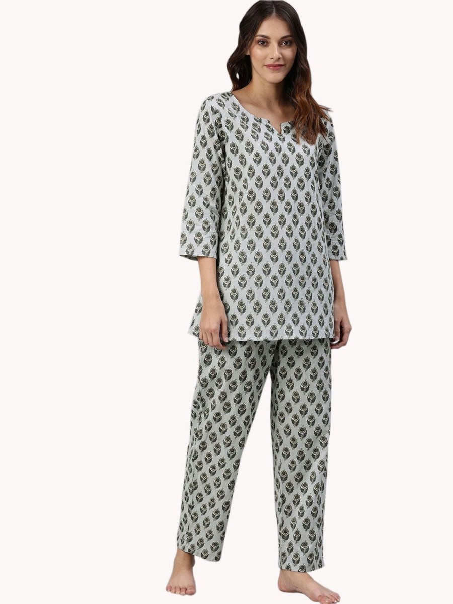 Women NOZ2TOZ | Women'S Grey Color Cotton Loungewear/Nightwear - Noz2Toz