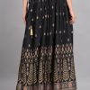 Women House of RP | Women'S U0026 Golden Rayon Ethnic Printed Circular Skirt - House Of Rp Black