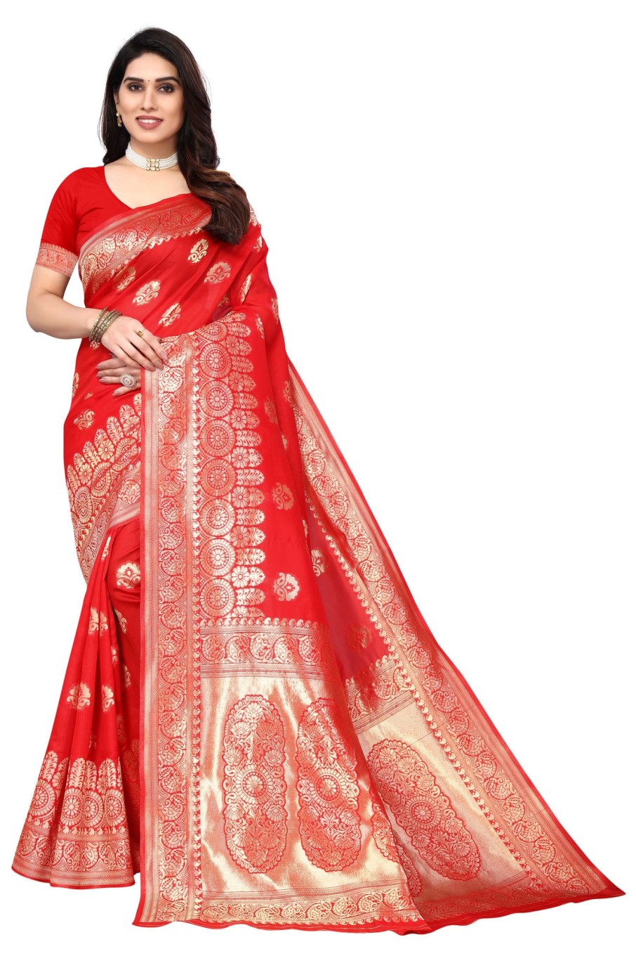 Women Varanga | Women'S Color Banarasi Silk Saree With Blouse - Varanga Red