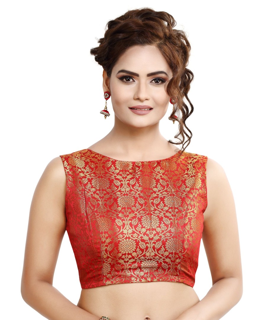 Women Madhu Fashion | Women'S Traditional Rich Banaras Brocade Sleeveless Readymade Saree Blouse - Madhu Fashion