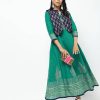 Women CHEERA | Women'S Kalidar Anarkali With Contrast Jacket On Foil Print Design Kurta Only - Cheera Green