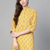 Women Wahe-NOOR | Women'S Mustard Yellow U0026 Pink Floral Print Tunic - Wahe-Noor