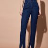 Women Lyush | Women'S Navy Mid Rise Skinny Fit Slit Jeans - Lyush