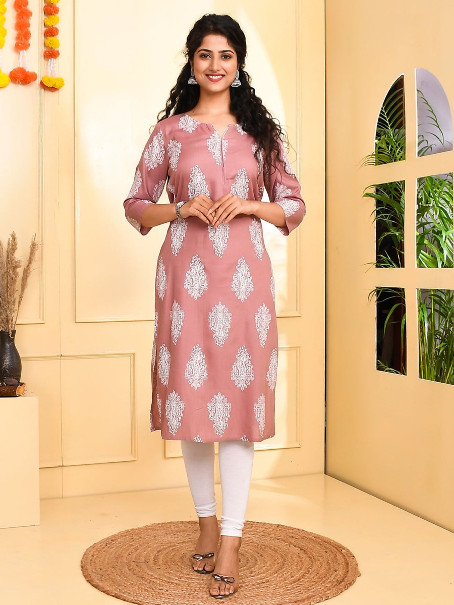 Women Jaitpuriya Fashion | Women'S Mauve Rayon Kurta - Jaitpuriya Fashion Pink