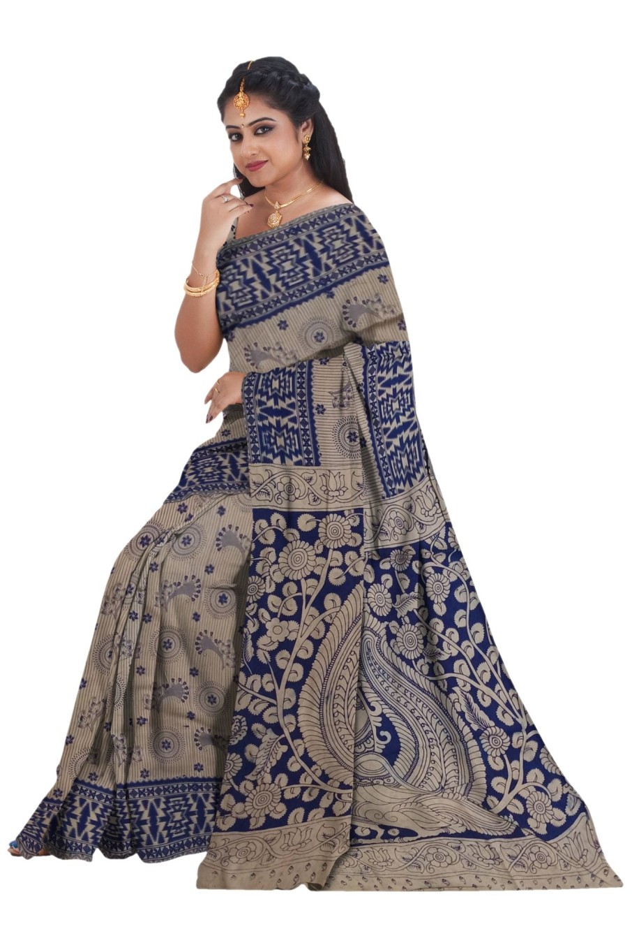 Women Manohara | Women'S Pedna Kalamkari Hand Printed Mulmul Cotton Saree - Manohara