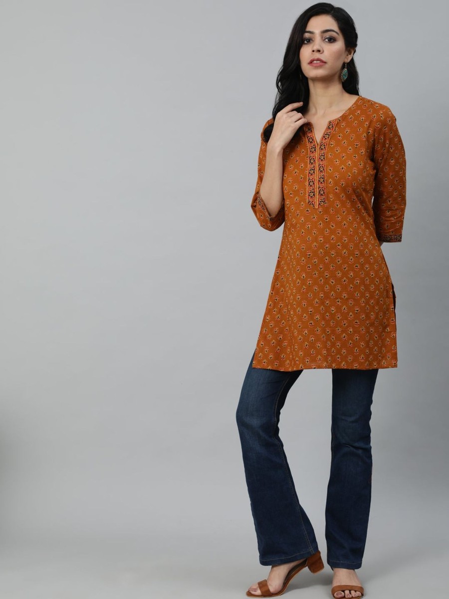 Women Nayo Clothing USA | Copy Of Women'S Mustard U0026 Red Printed Tunic - Nayo Clothing Usa