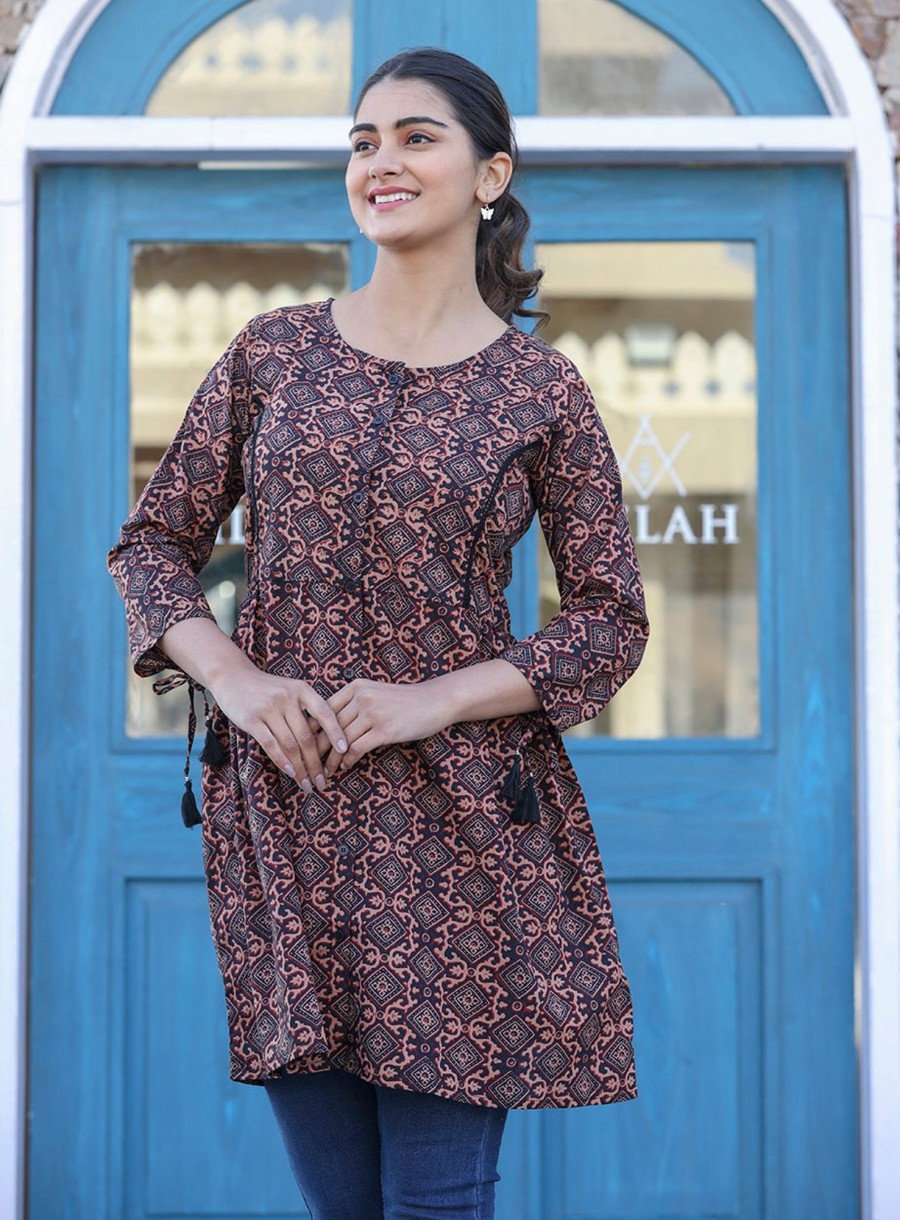 Women KAAJH | Women'S Coffee Brown Cotton Shirt Style Tunic - Kaajh