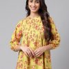 Women Janasya | Women'S Floral Printed Cotton Tops - Janasya Yellow