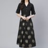 Women Final Clearance Sale | Women'S Poly Rayon Foil Printed Flared Dress - Final Clearance Sale Black