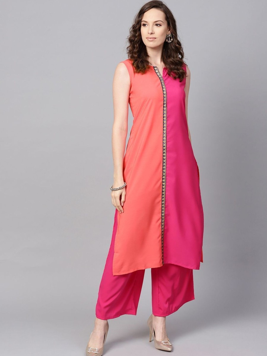 Women Ziyaa | Women'S Color Solid Straight Crepe Kurta - Ziyaa Pink