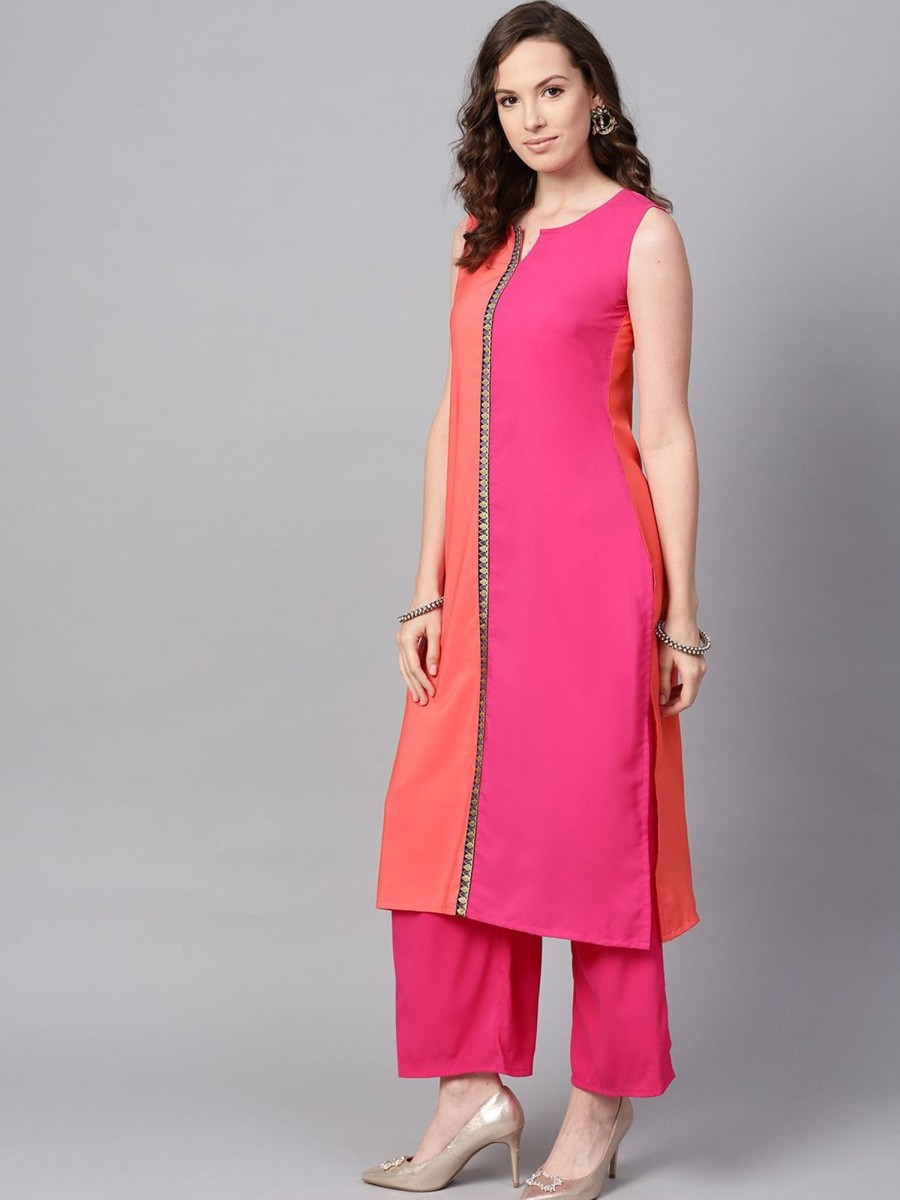 Women Ziyaa | Women'S Color Solid Straight Crepe Kurta - Ziyaa Pink