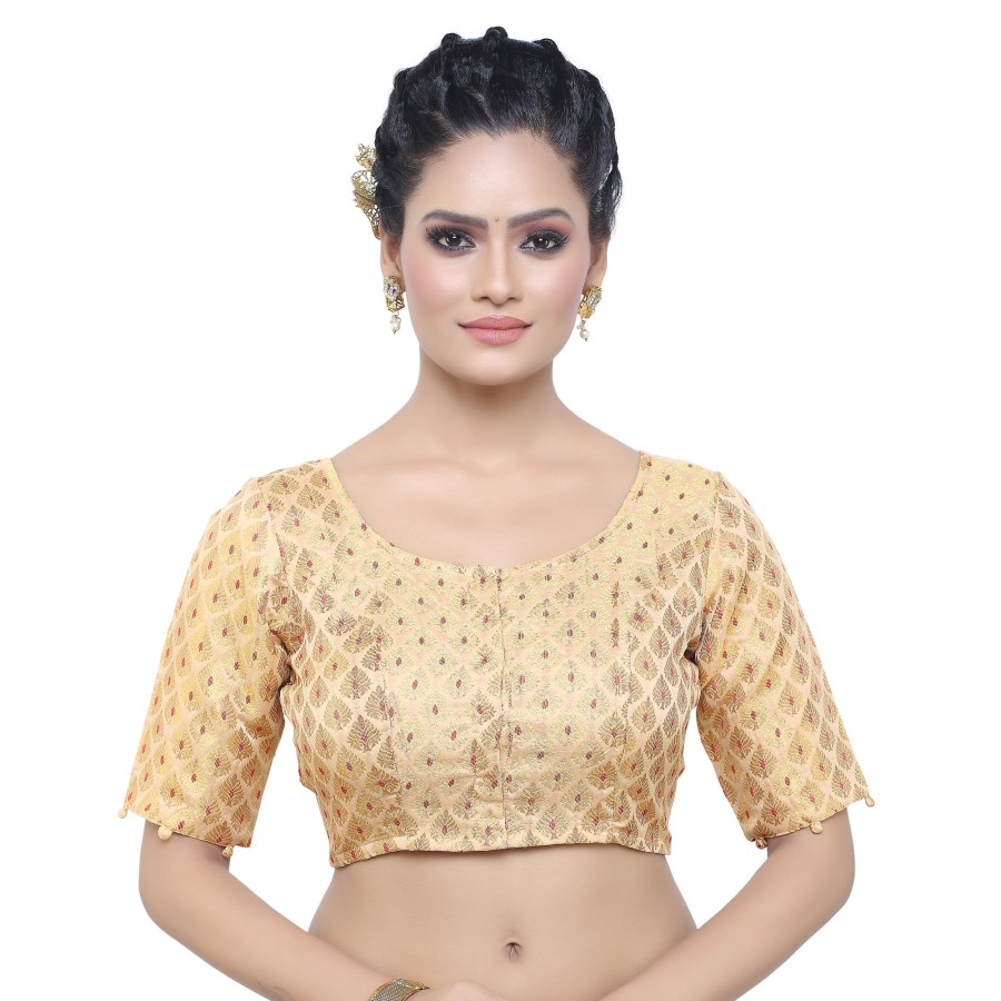 Women Madhu Fashion | Women'S Brocade Elbow Length Sleeve Readymade Saree Blouse - Madhu Fashion