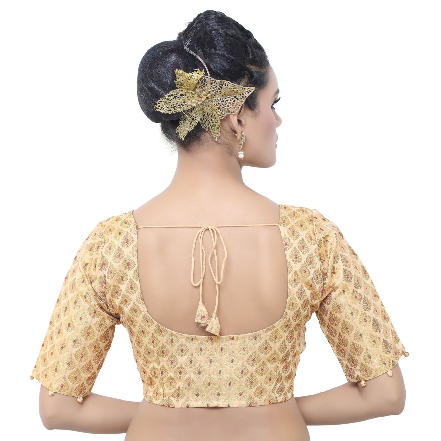 Women Madhu Fashion | Women'S Brocade Elbow Length Sleeve Readymade Saree Blouse - Madhu Fashion