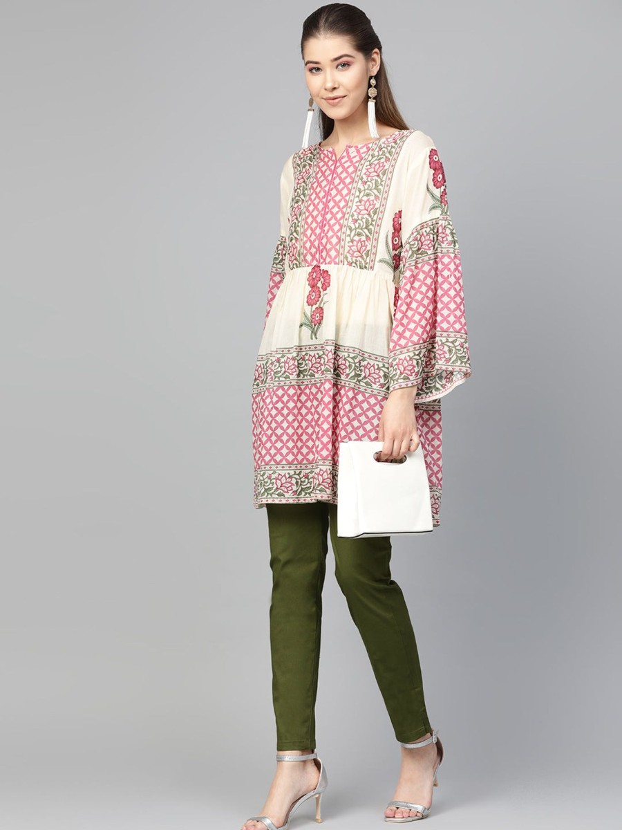 Women Bhama Couture USA | Beige U0026 Pink Printed Tunic - Bhama Couture Usa