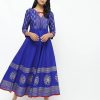 Women CHEERA | Women'S Royal Flared Block Printed Long Kurta Only - Cheera Blue