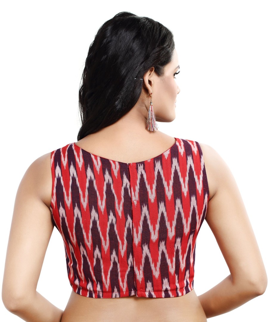 Women Madhu Fashion | Women'S Sleeveless Readymade Ikat Print Pure Cotton Blouse - Madhu Fashion Maroon