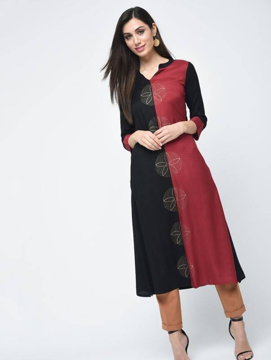 Women Aniyah | Women'S Block Printed Straight Kurta - Aniyah Black