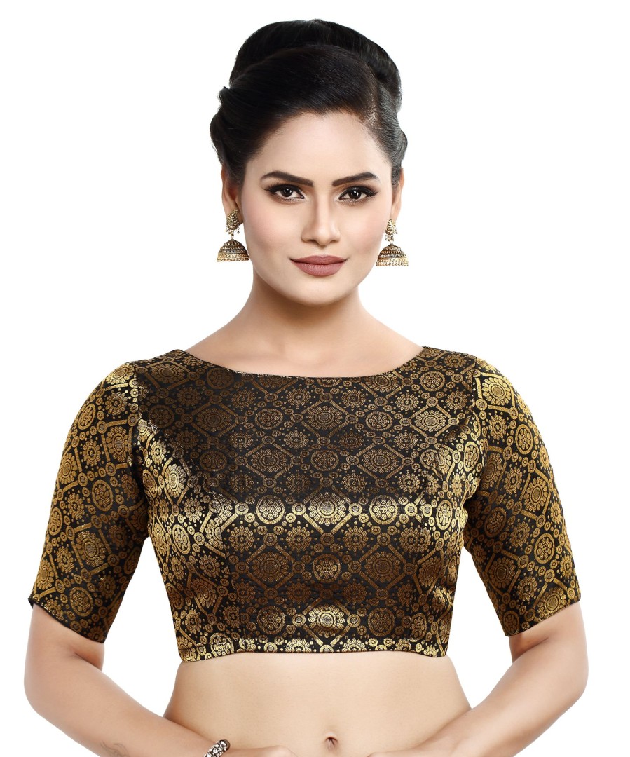 Women Madhu Fashion | Women'S Polyester Half Sleeve Saree Blouse - Madhu Fashion Black