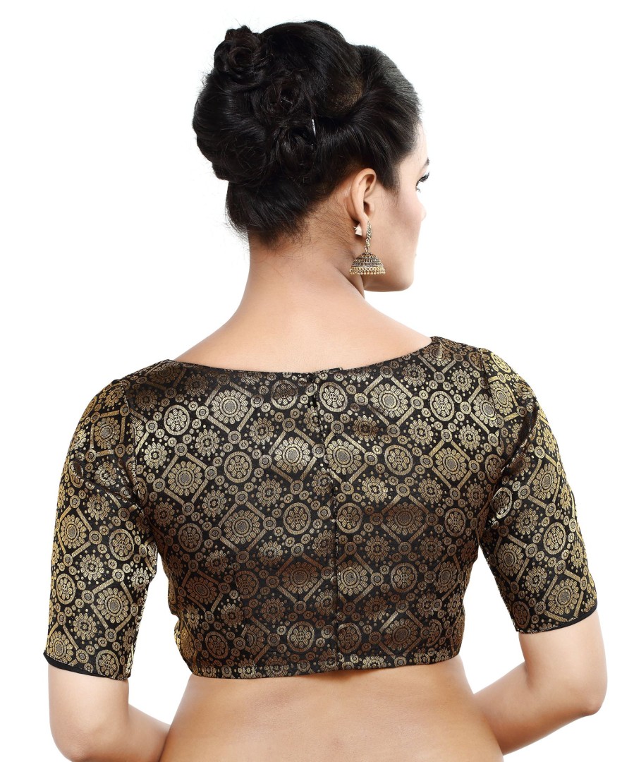 Women Madhu Fashion | Women'S Polyester Half Sleeve Saree Blouse - Madhu Fashion Black