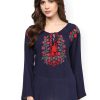 Women Wahe-NOOR | Women'S Navy Blue Embroidered Semi-Sheer Top1 - Wahe-Noor