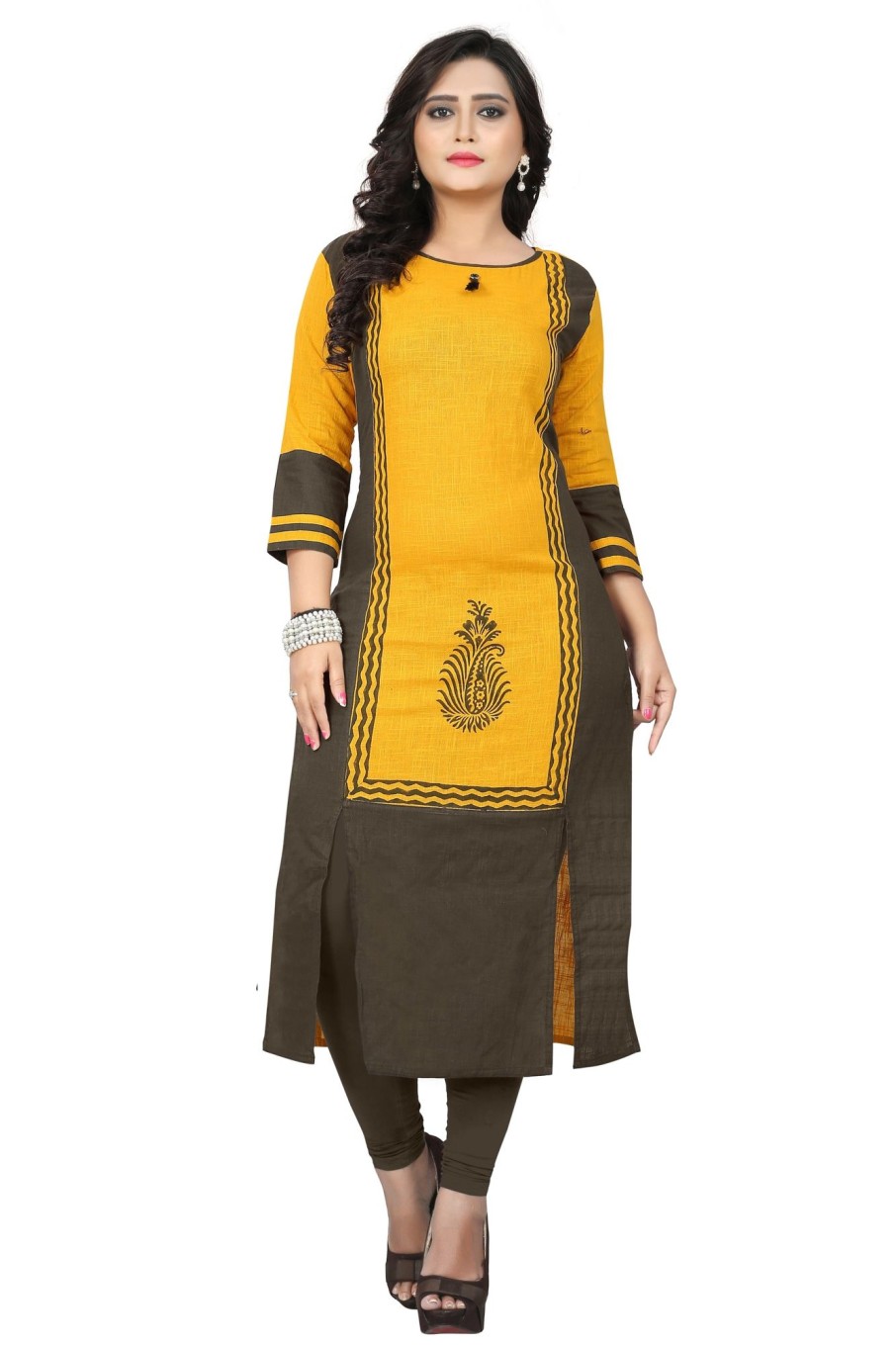 Women Vbuyz | Women'S Yellow Cotton Kurta By Vbuyz (1 Pc Set)