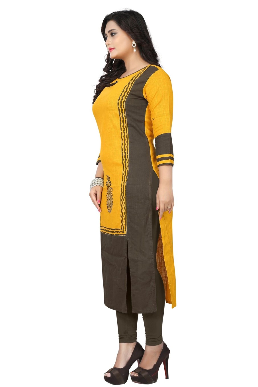 Women Vbuyz | Women'S Yellow Cotton Kurta By Vbuyz (1 Pc Set)