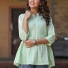 Women Juniper | Women'S Cotton Solid With Embroidered Straight Tunic - Juniper Green