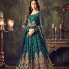 Women Monjolika | Women'S Navy Georgette Semi Stitched Embroidered Partywear Suit - Monjolika Blue