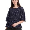 Women The Fab Factory | Women'S Round Neck Top With Pleated Sleeves And A Tie Up Frock - The Fab Factory