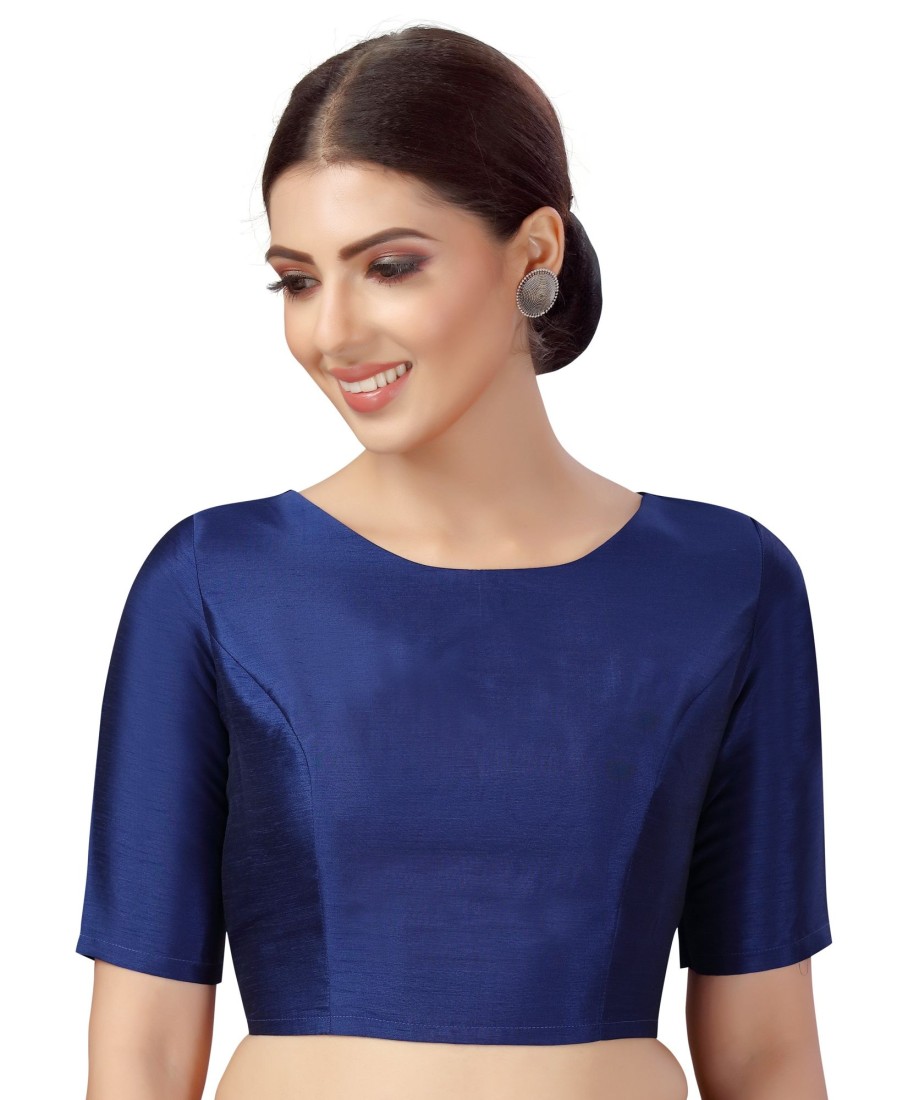 Women Shringaar | Women'S Polyester Plain Coloured Saree Blouse. - Shringaar Blue