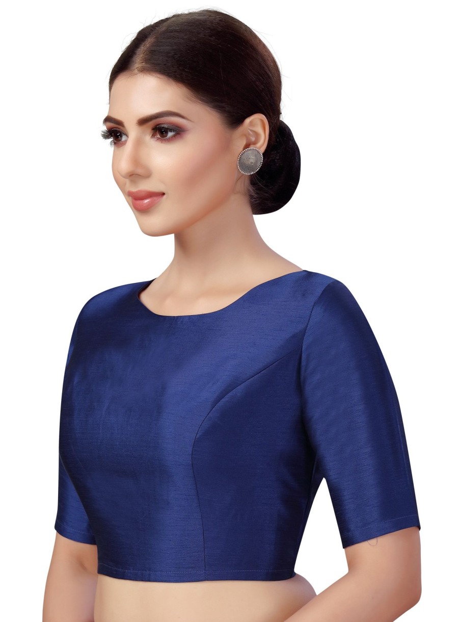 Women Shringaar | Women'S Polyester Plain Coloured Saree Blouse. - Shringaar Blue