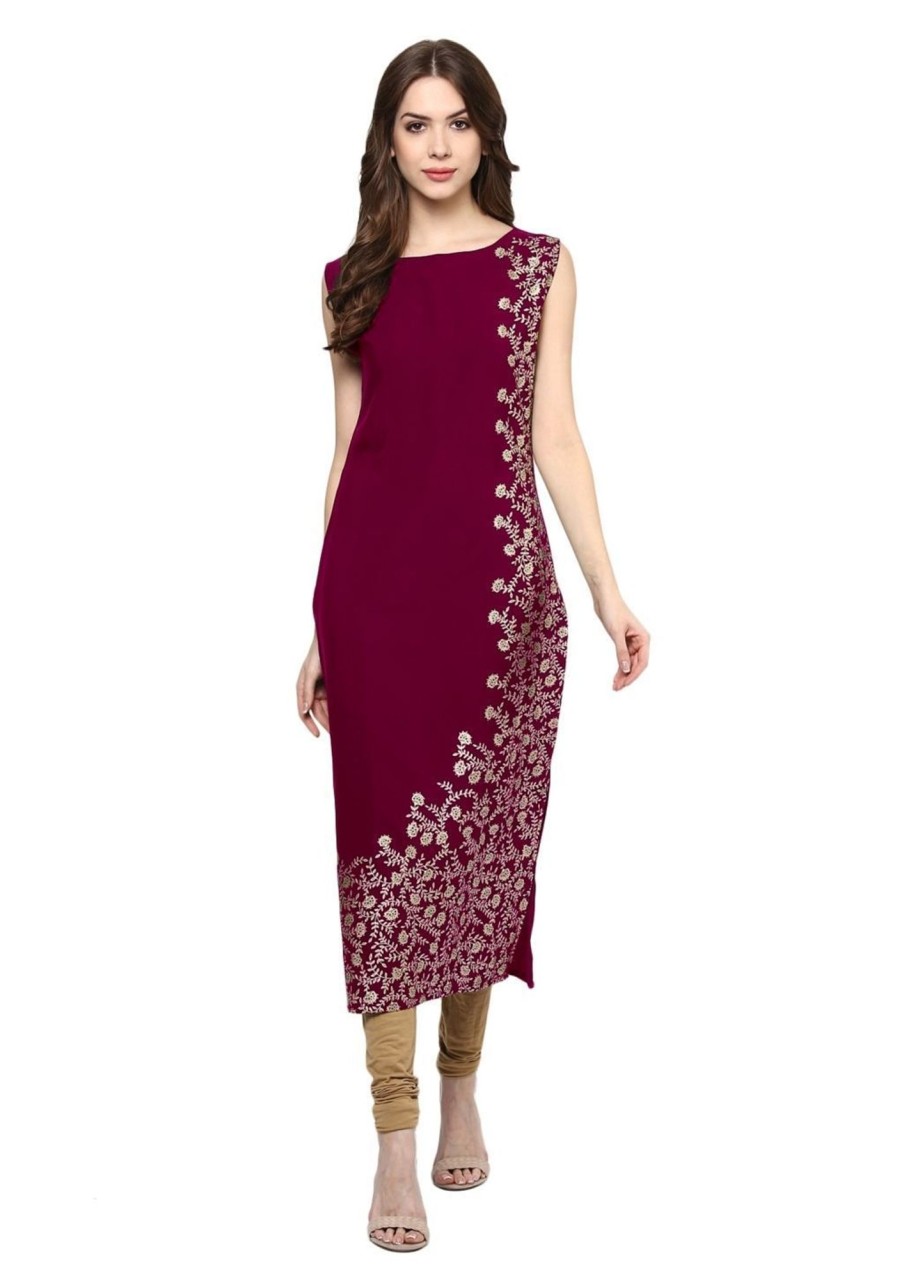 Women Ziyaa | Women'S Colour Foil Print Straight Crepe Kurta - Ziyaa Pink