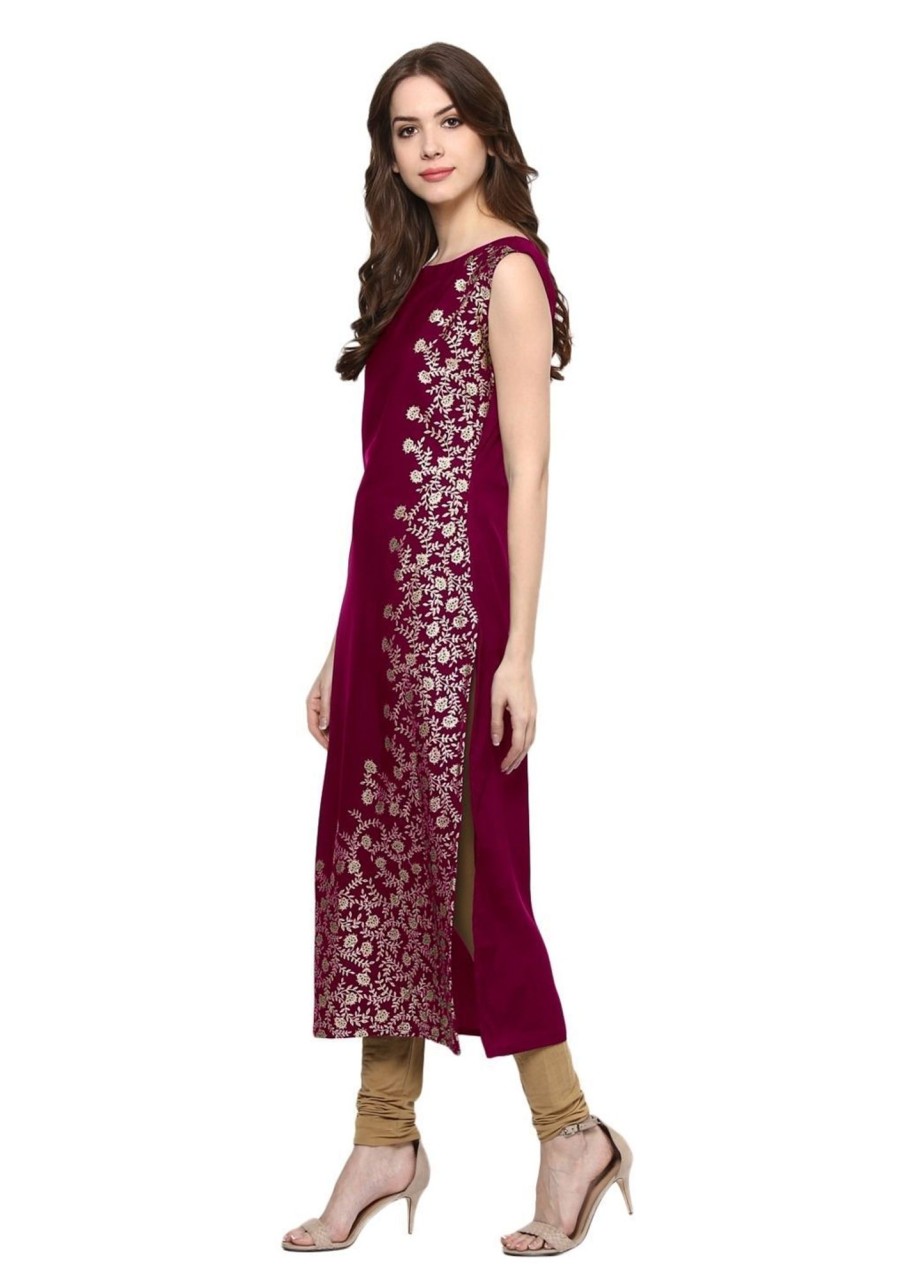 Women Ziyaa | Women'S Colour Foil Print Straight Crepe Kurta - Ziyaa Pink