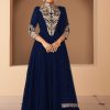 Women Monjolika | Women'S Navy Georgette Semi Stitched Embroidered Designer Suit - Monjolika Blue