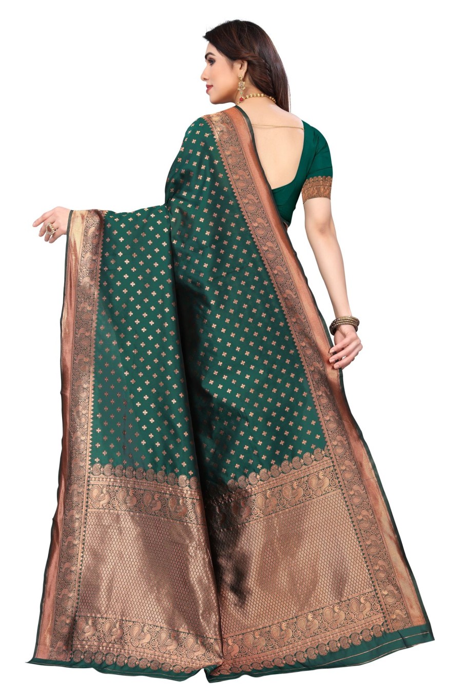 Women Varanga | Women'S Dark ::Gold Color Banarasi Silk Saree With Blouse - Varanga Green