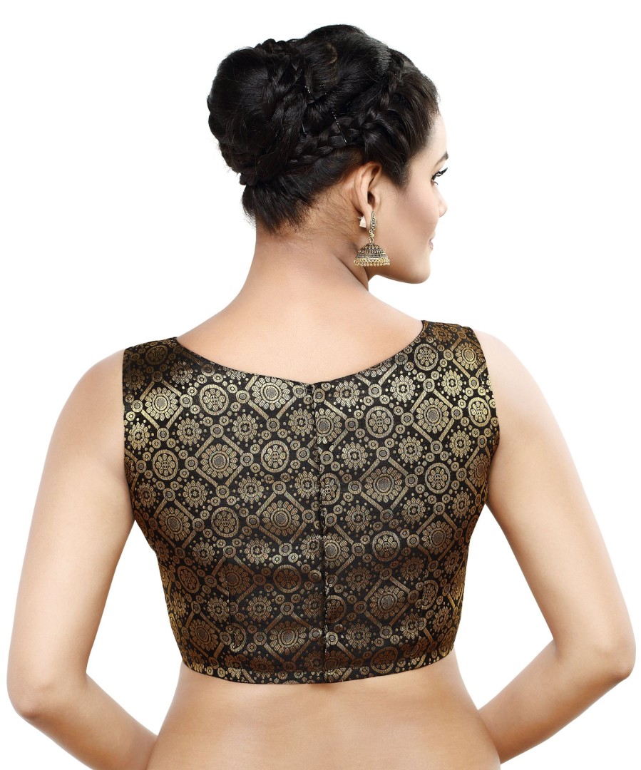 Women Madhu Fashion | Women'S Polyester Sleeveless Readymade Saree Blouse - Madhu Fashion Black