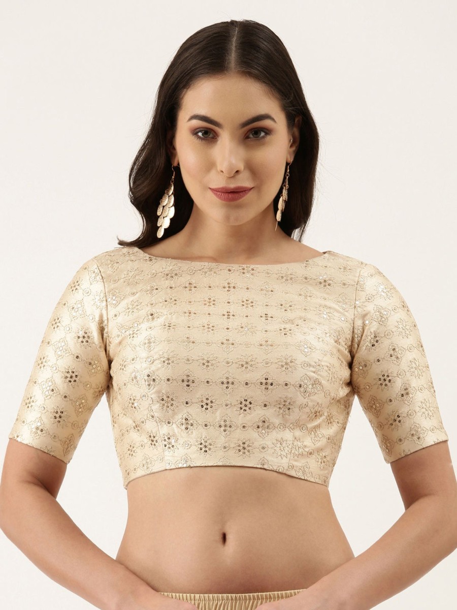 Women Royal Dwells | Women'S Cream Zari Work Pure Silk Blouse - Royal Dwells