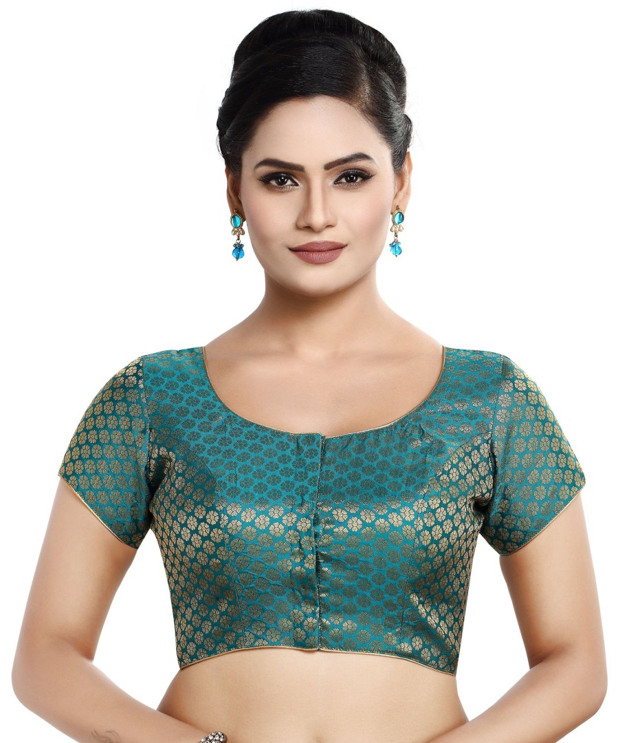 Women Madhu Fashion | Women'S Short Sleeves Banaras Brocade Readymade Saree Blouse - Madhu Fashion