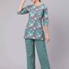 Women THE NKS PLUS | Women'S U0026 Pink Floral Printed Pure Cotton Night Suit - The Nks Plus Green