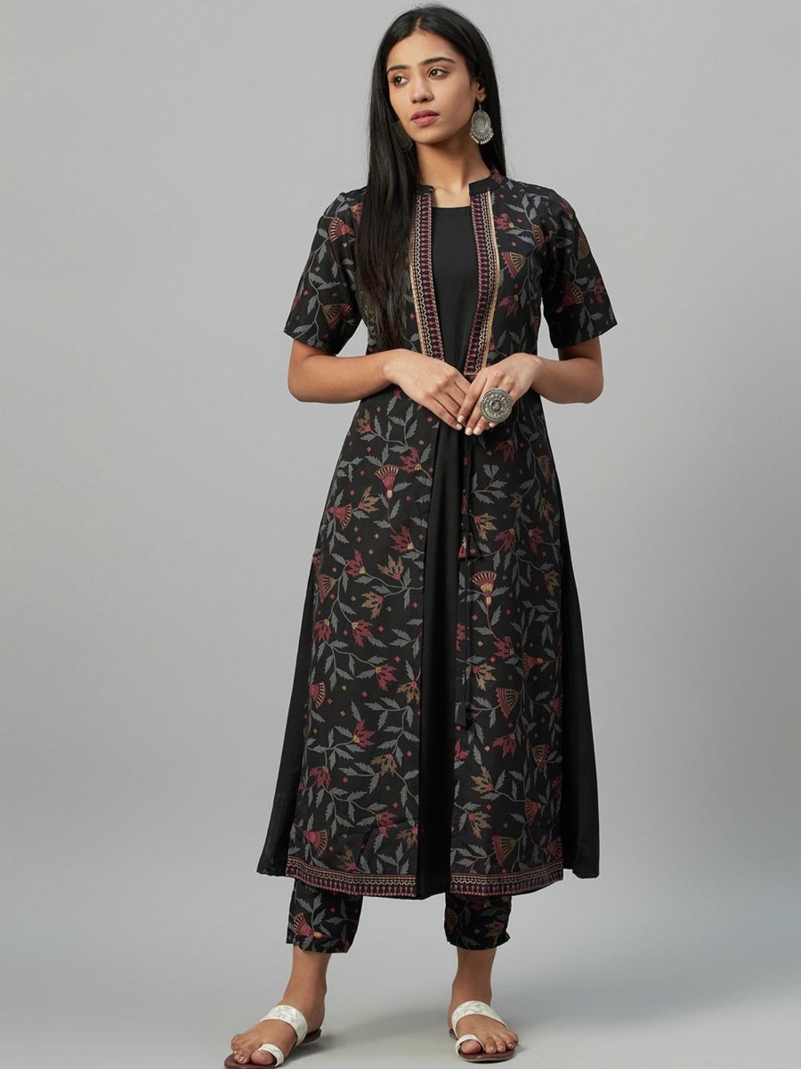 Women Ziyaa | Women Crepe Printed A-Line Kurta By Ziyaa (1 Pc Set) Black