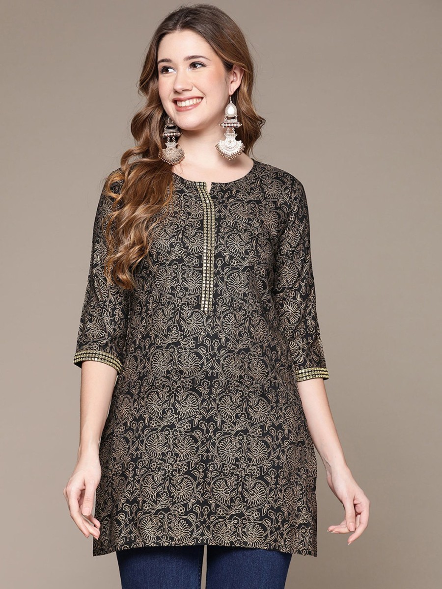 Women Anubhutee USA | Women'S Black Printed Tunic - Anubhutee Usa