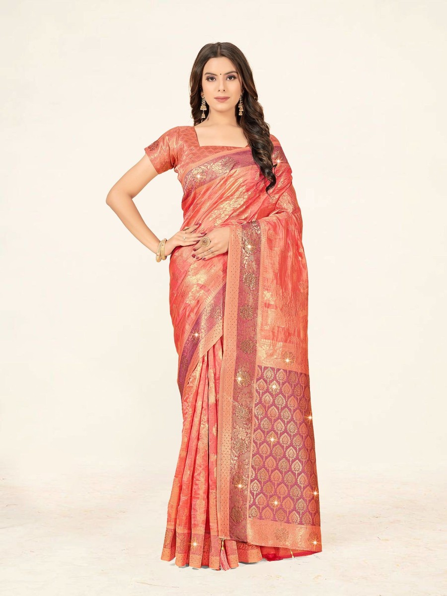 Women Sweet Smile | Women'S Light Color Stylish Saree With Blouse Set - Sweet Smile Pink