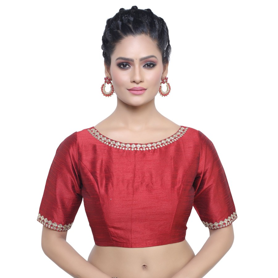 Women Madhu Fashion | Women'S Polyester Embroidered Elbow Length Sleeve Readymade Blouse - Madhu Fashion Maroon