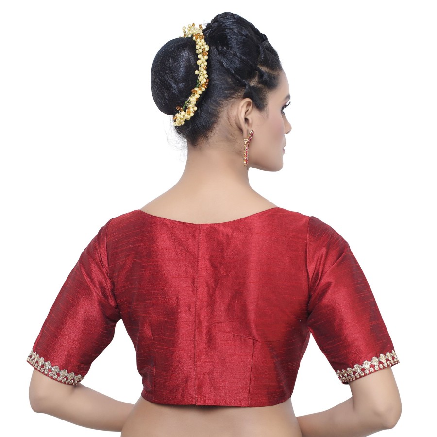 Women Madhu Fashion | Women'S Polyester Embroidered Elbow Length Sleeve Readymade Blouse - Madhu Fashion Maroon