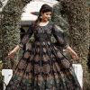 Women KAAJH | Women'S Gold Printed Ethnic Gown - Kaajh Black