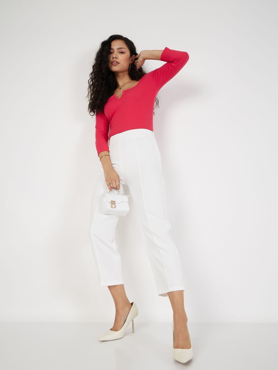 Women Lyush | Women'S White Front Darted Balloon Fit Pants - Lyush