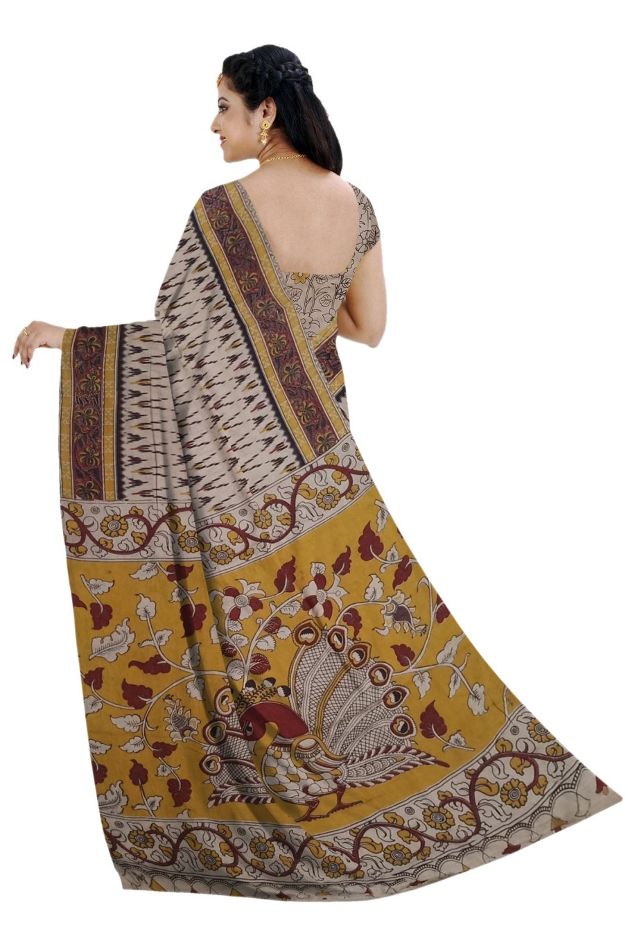 Women Manohara | Women'S Pedna Kalamkari Hand Printed Mulmul Cotton Saree - Manohara